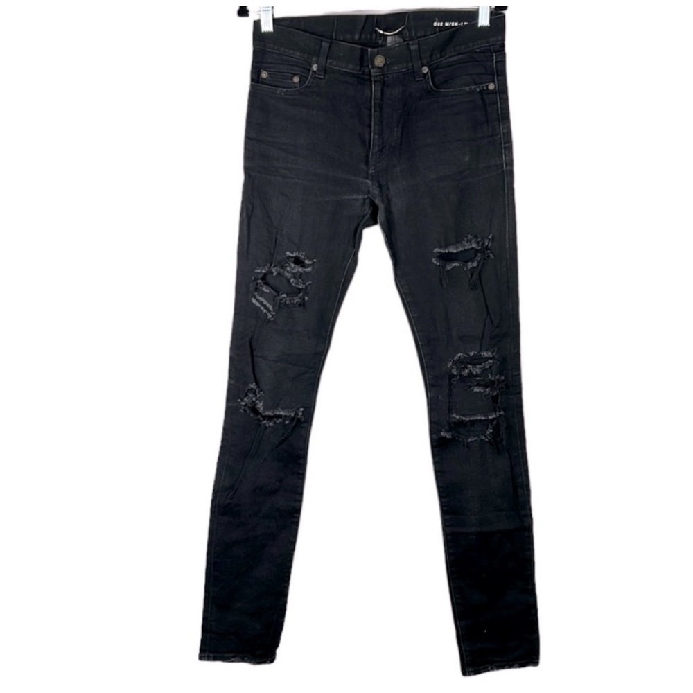 Saint Laurent Men's Black High Rise Distressed Skinny Jeans Size 30